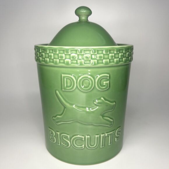 Longaberger Mulligan Dog Biscuit Canister Treat Jar w/ Lid 10" Green - Picture 1 of 10